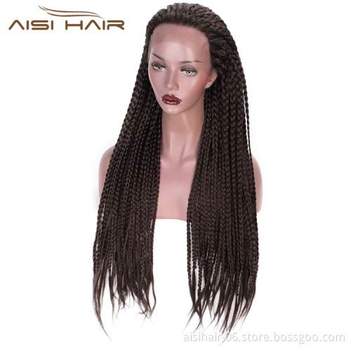 Aisi Hair Long Twist Braided Brown Wig Glueless Synthetic Lace Front Wig Senegalese Twist Box Braids Hair Wigs For Black Women